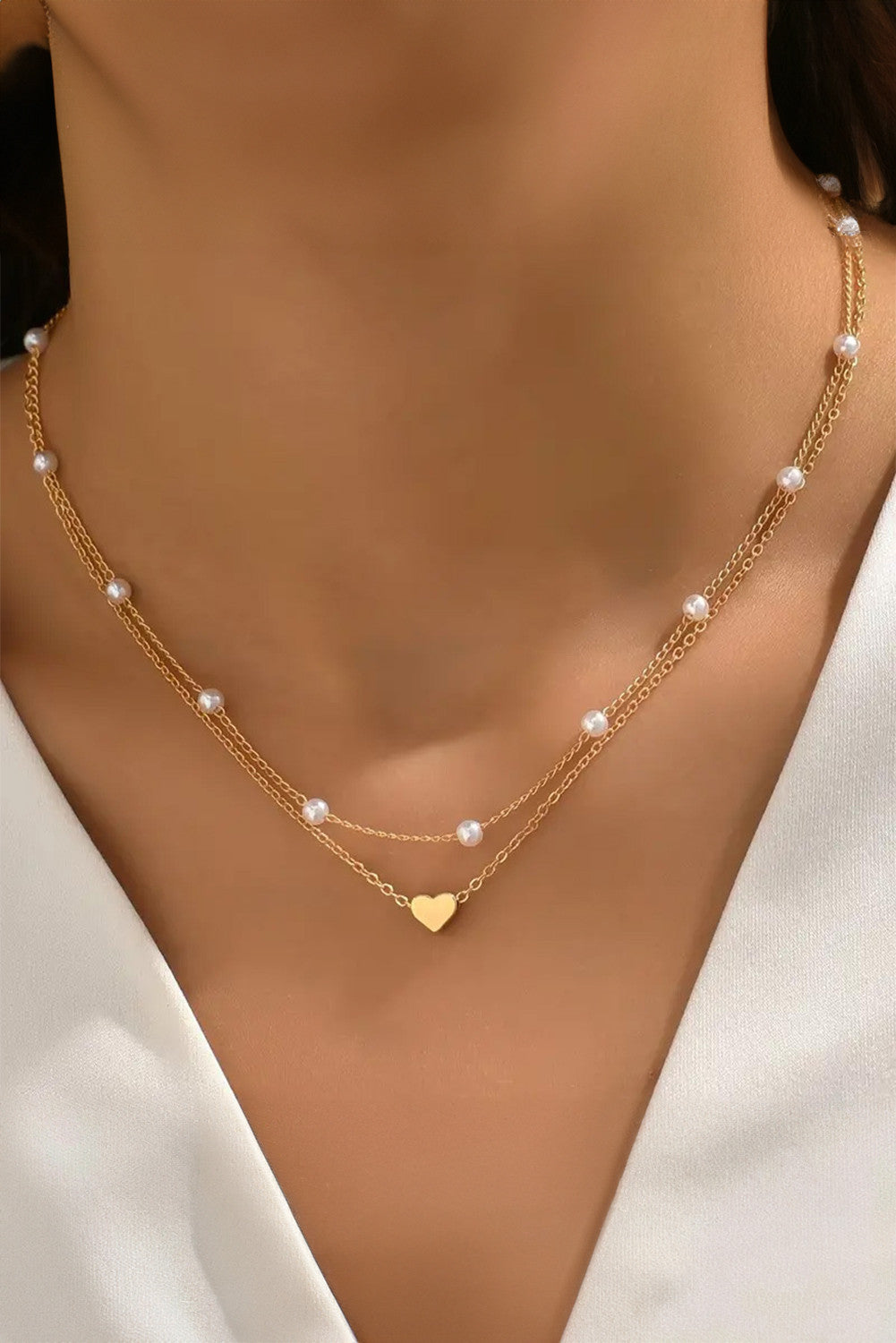 Pearly Heart Necklace Set